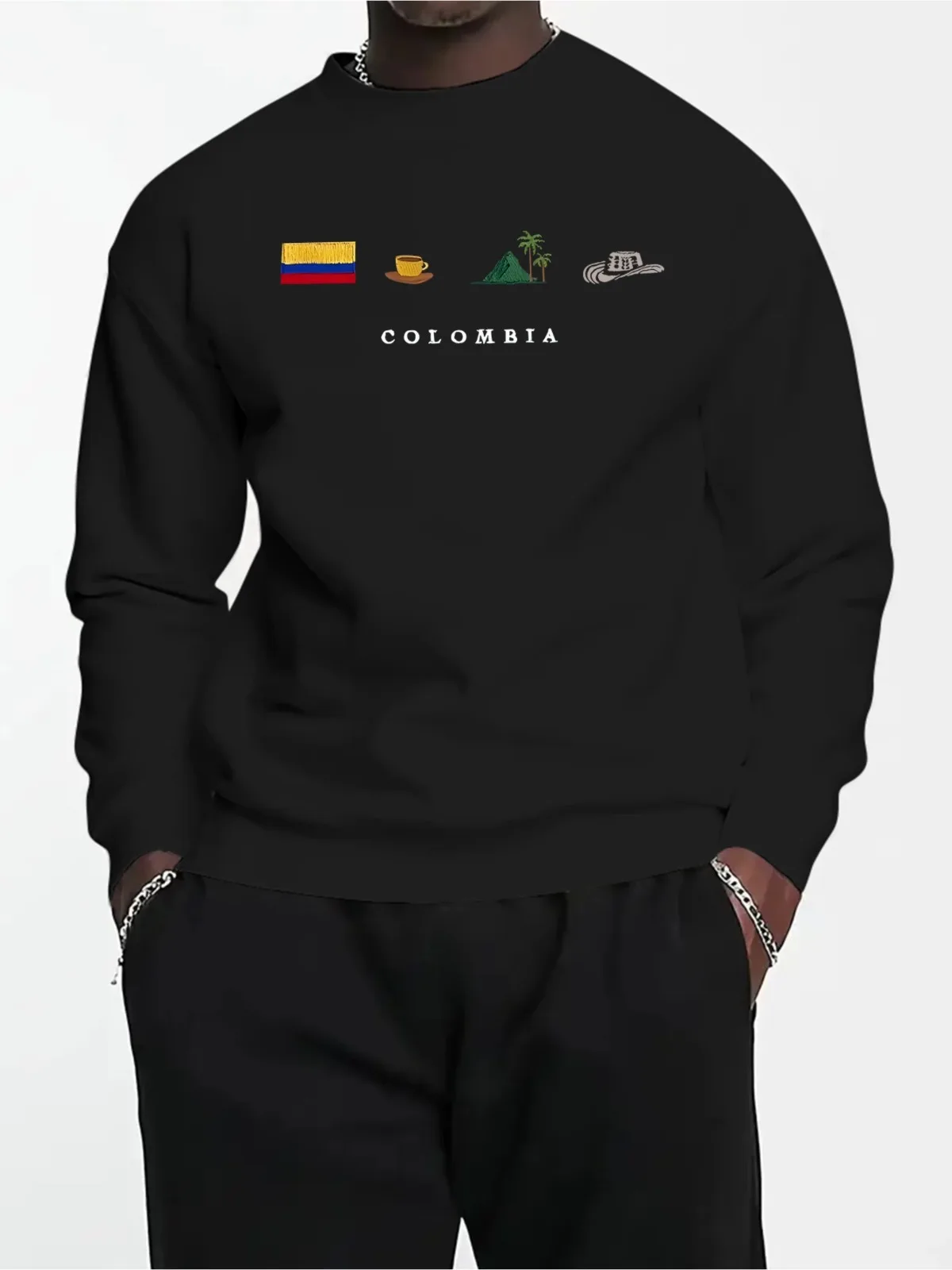 

Men's Casual Fashionable Long Sleeved Round Neck Pullover with Iconic Landmark Print Pattern Suitable for Outdoor Sports Hoodies