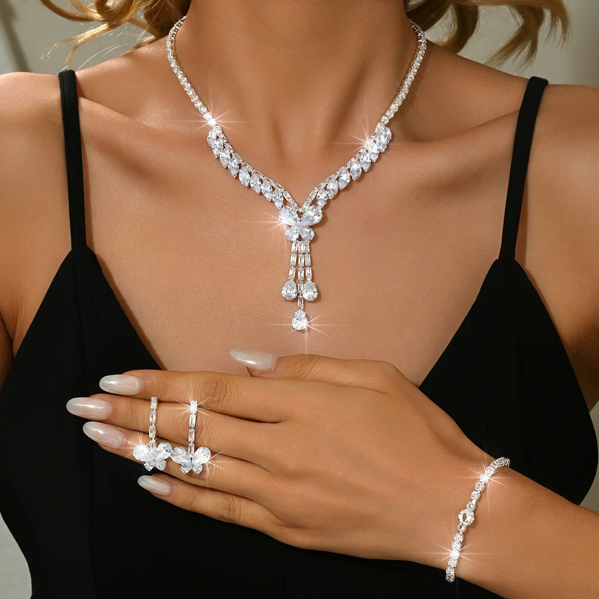 

French-style minimalist lace-up rhinestone ensemble - high-end, niche fashion accessory with elegant style