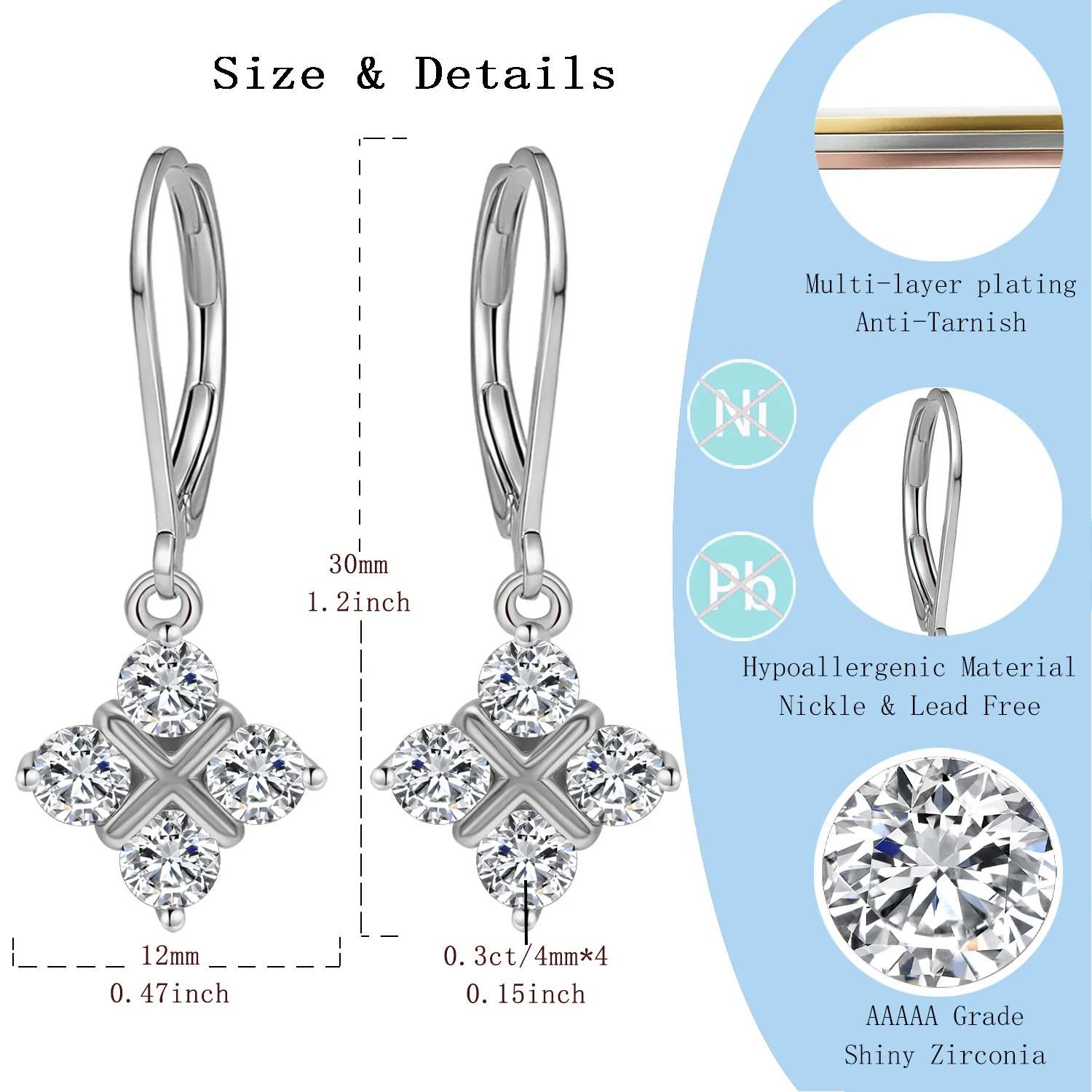 LAMVOICE Valentinstagsgeschenk für hochwertigen Schmuck, 1,2 Karat Zirkonia, hypoallergener Haken, Designer-Artikel von hoher Qualität