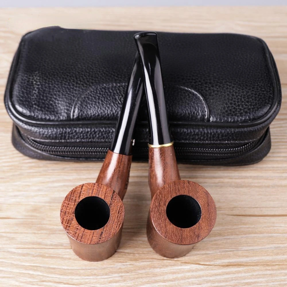 

Classic Metal Ring Smoking Pipe Creative Flat Bottom Tobacco Pipe Rose Wood Pipe 9mm filter Handmade Wooden Pipe