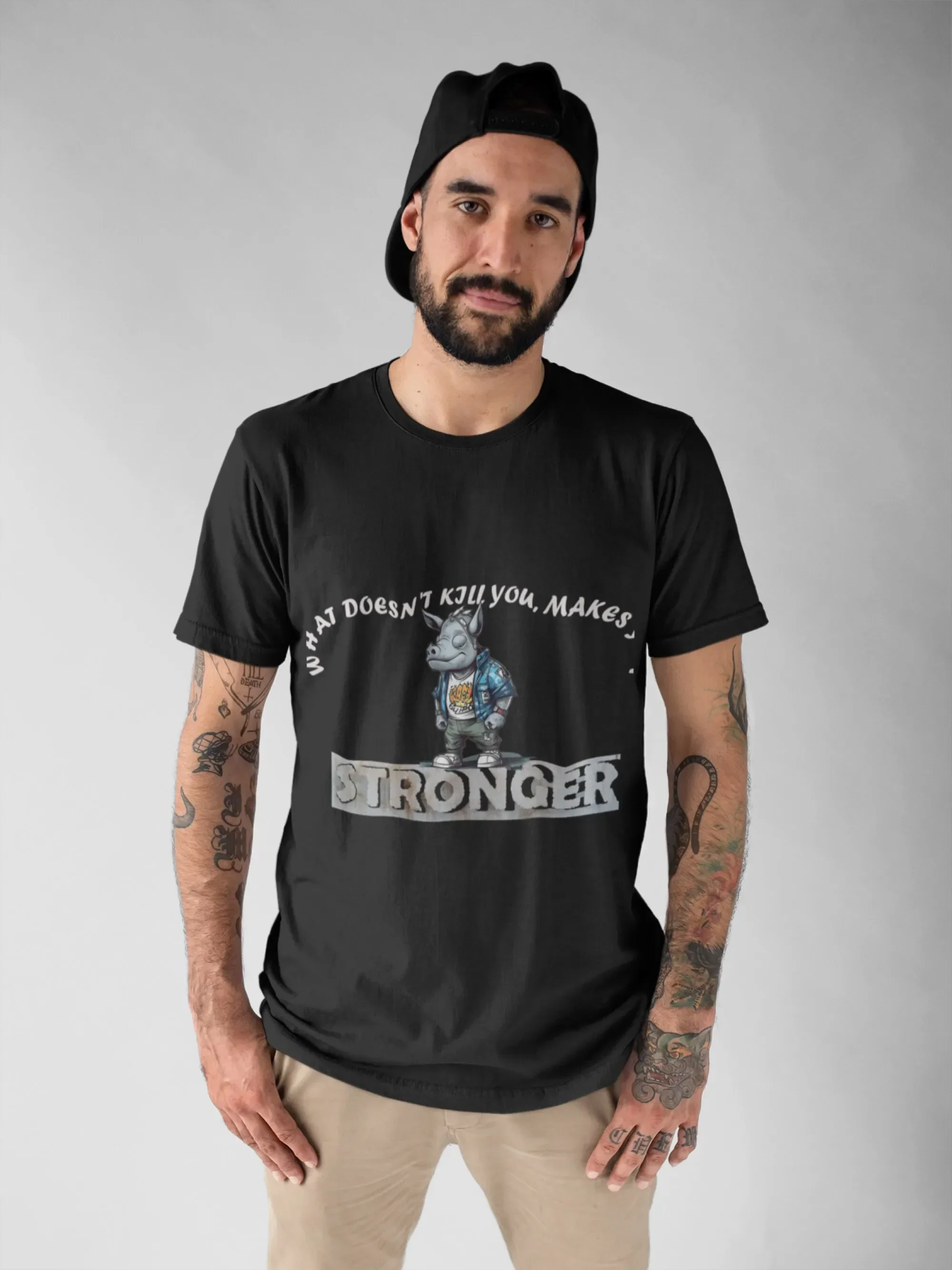 Motivational T Shirt Heavy Cotton makes you stronger Hippo mental health tee gym workout great gift