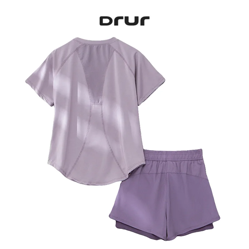 

DRUR S-4XL Breathable Yoga Set Women Gym Workout Outfit 2 Piece Short Sleeve Shirt Shorts Sets Running Sportswear Tracksuit New