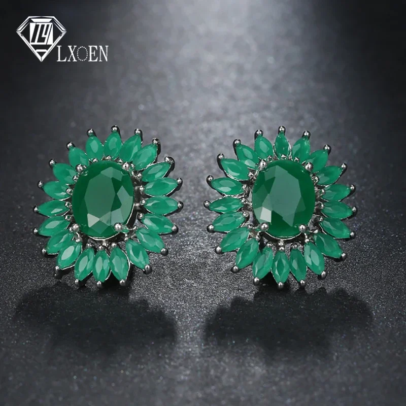 

LXOEN Fashion Round Zircon Women Stud Earrings With Silver Color Studs Ear Girl Druzy Earrings Jewelry brinco Gift bijoux