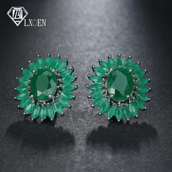 LXOEN Fashion Round Zircon Women Stud Earrings With Silver Color Studs Ear Girl Druzy Earrings Jewelry brinco Gift bijoux
