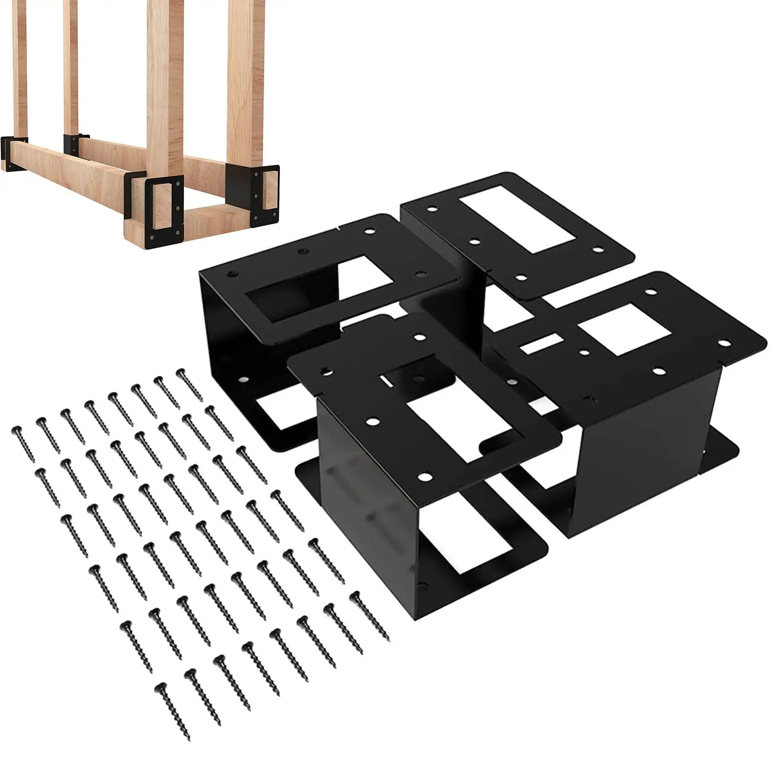 

Стойка для дров, 4-х шт., штабелируемая подставка для бревен, держатель для камина, кронштейны с порошковым покрытием, штабелер, компактная подставка для яб в помещении