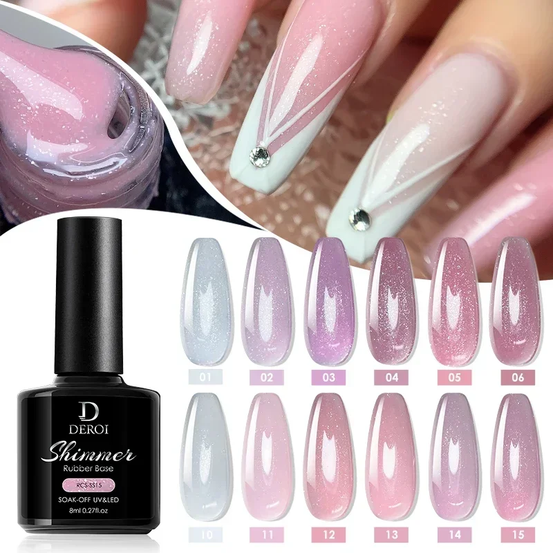 DEROI Glitter Rubber Base Top Matte Coat UV Gel Nail Polish Natural for Nail Art Semi Permanent Nude Natural Soak Off Manicure