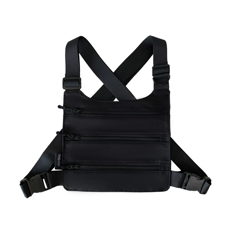 Three layers design Chest Bag Streetwear Unisex Chest Rig Bag Hip-hop waistcoat Chest pack Multi-function Tactical Vest Backpack