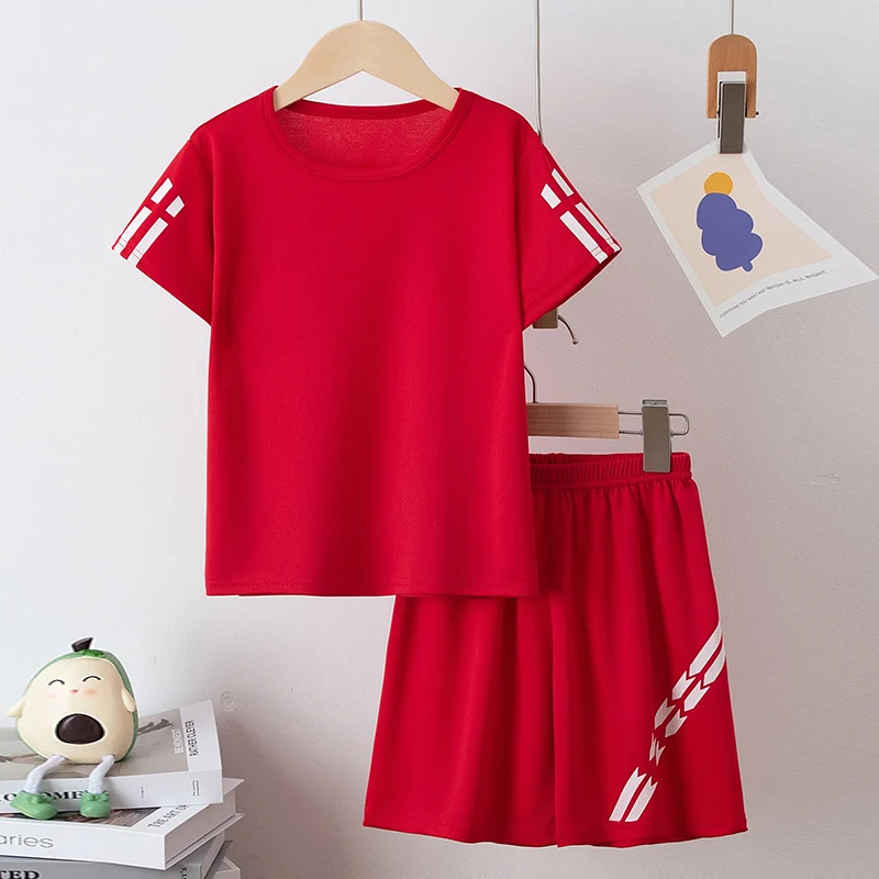 2 قطعة الأطفال الصيف بلون التجفيف السريع تنفس مجموعة الأولاد الرياضة الجري هو بلوزة مريحة الفتيات السراويل فضفاضة