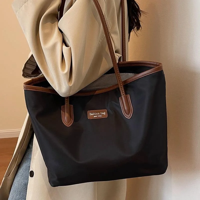 Large Capacity Oxford Cloth Tote Bag Women's Commuter Fashion Handbag Single Shoulder Bag Golden Lotus Brand Popular Element ...