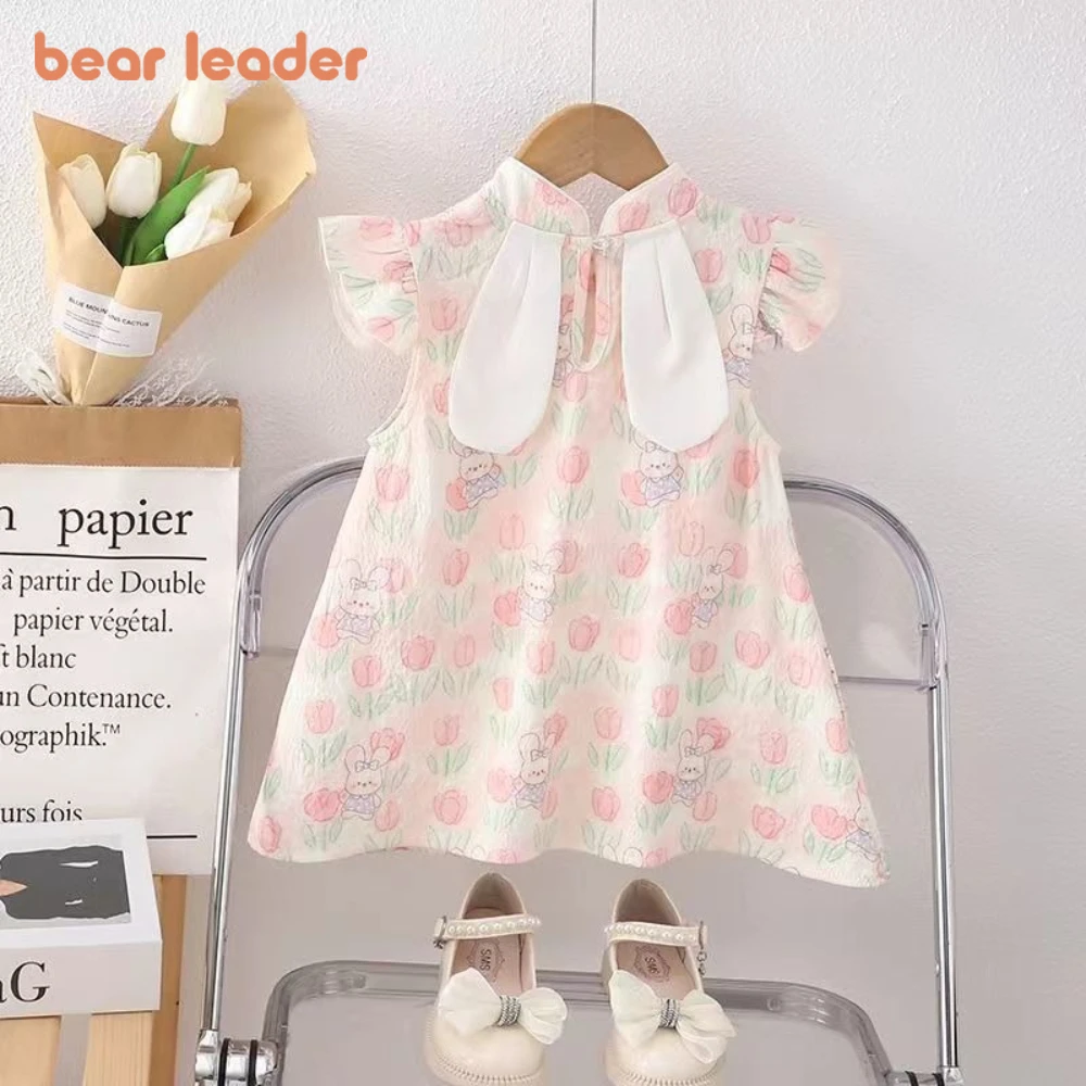 

Новое летнее милое и очаровательное платье Bear Leader в китайском стиле для девочек, розовое платье-тюльпан А-силуэта для детей 0-2 лет
