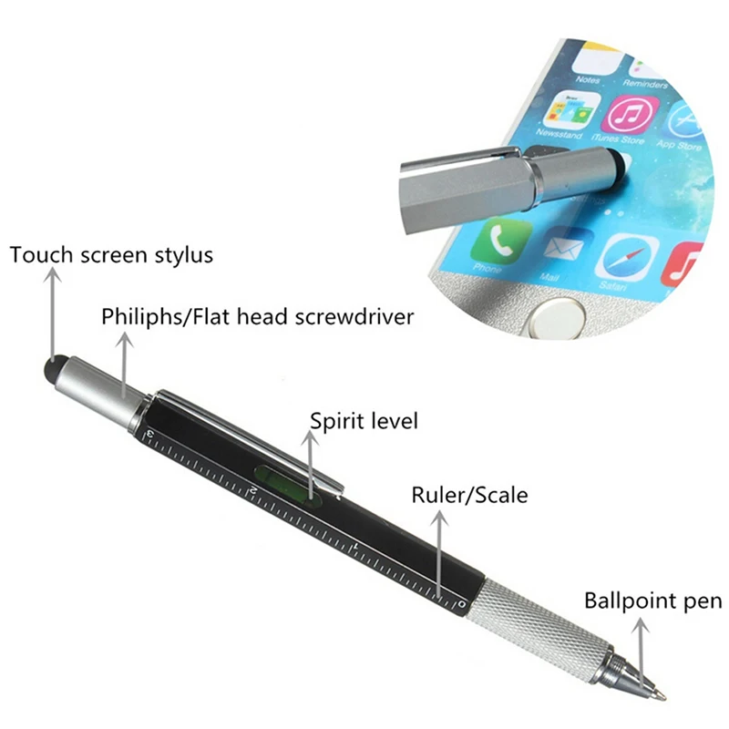 1PC 6 In 1 Touch Ballpoint Stylus Pen With Spirit Level Ruler Screwdriver Tool Office School Supplies Best Gifts