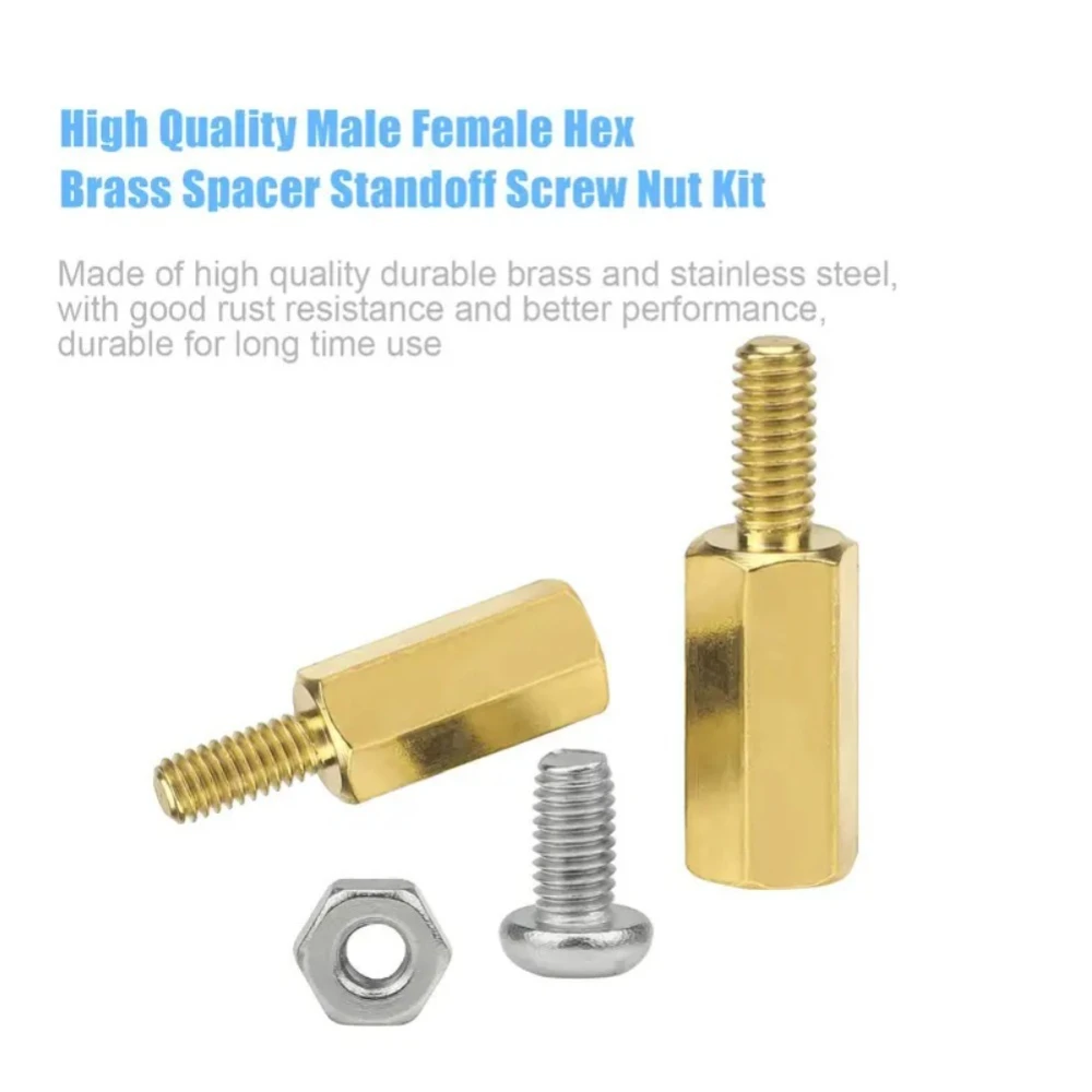 

240pcs Gold Copper Column with Nuts Hexagonal Stud Single-head Hexagonal Copper Column M2.5 Iron Nickel-plated Nut Screw Set