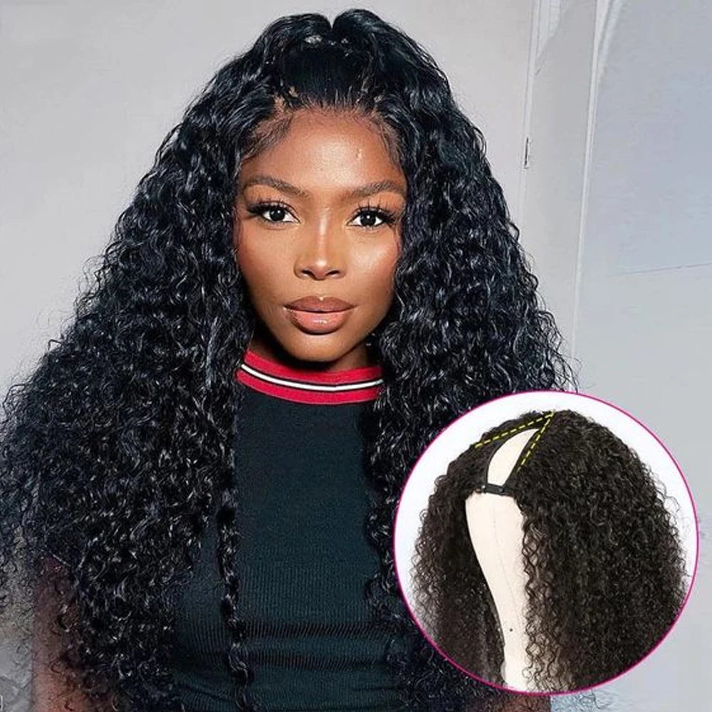 Deep Wave V Part Wig Human Hair No Leave Out Brazilian Remy Deep Curly Wigs No Glue Wig Virgin 250 Density For Women on Sale