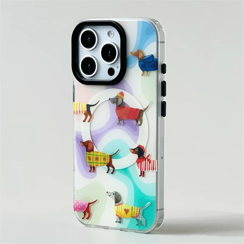 น่ารักDachshundรูปแบบไร้สายMagsafeสําหรับiPhone 16 14 15 13 15Pro Max Matteแม่เหล็กกันกระแทกปกหลัง