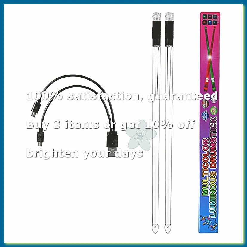 ●LED Light Emitting Drumsticks 15 Colour Gradient USB Rechargeable+Switch Electronic Drumsticks for Stage Performance-A57M