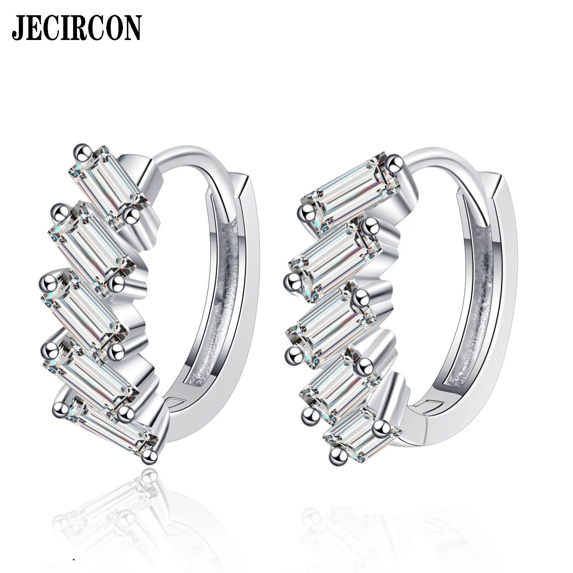 

JECIRCON S925 Sterling Silver Moissanite Hoop Earrings for women Emerald Rectangular Temperament High-end ins Style Fine Jewelry