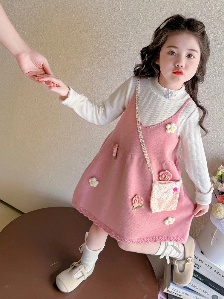 

Girls' Autumn Knitted Set 2025 New Sle Rose Flower ter Dr Two-Piece Suit Cute Children's Faion Ensemble for Women