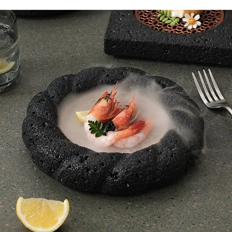 Rock Texture Cement Dinner Plate Circular Sushi Sashimi Dessert Snack Plates Restaurant Specialty Tableware