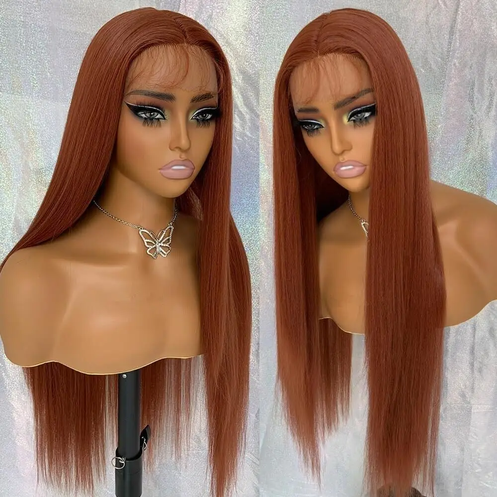 Long Straight Orange Synthetic Lace Front Wigs Heat Safe Women Party Wig Natural