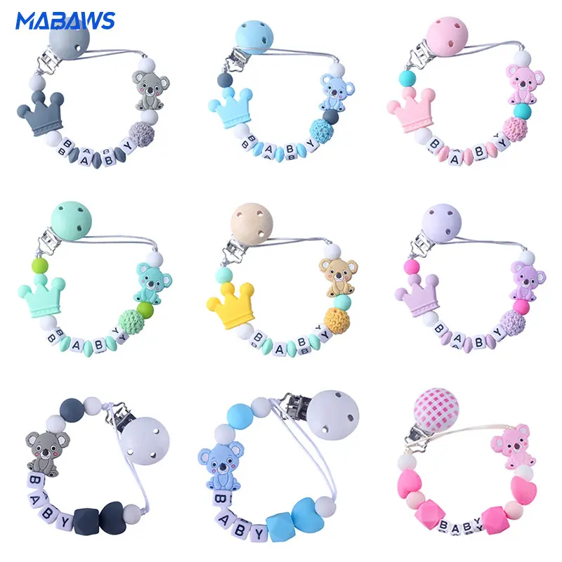 New Personalized Pacifier Clip Customized Baby Name Pacifier Chain Koala Silicone Baby Tooth Chain Anti Falling Teething ToyGift