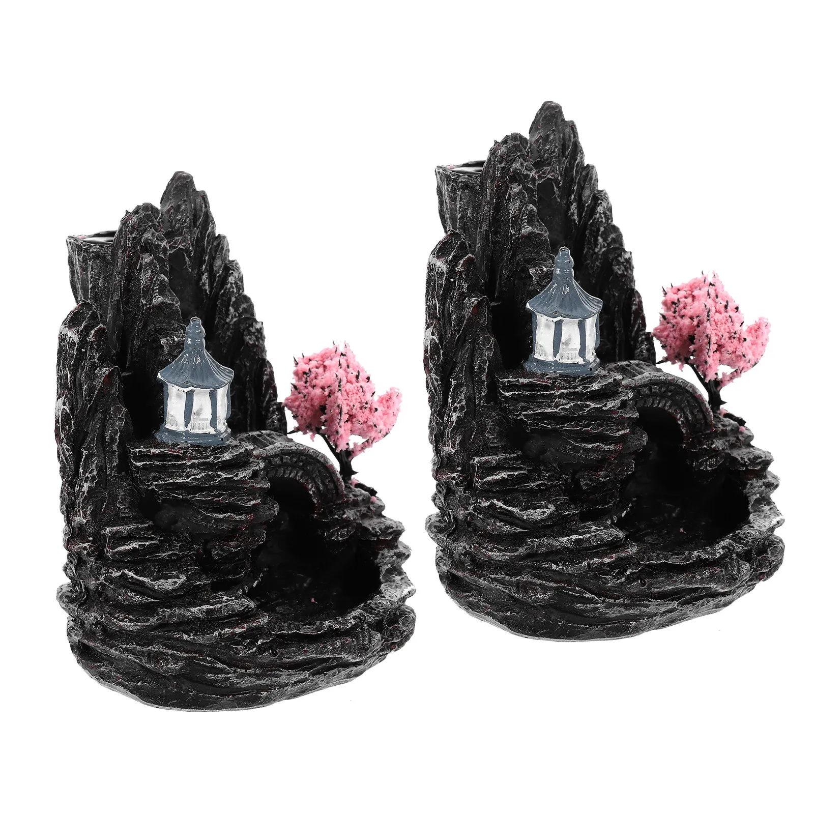 2Pcs Waterfall Backflow Incense Burner Mountain Design Indoor Aromatherapy Incense Cone Holder Home Office Yoga Decoration