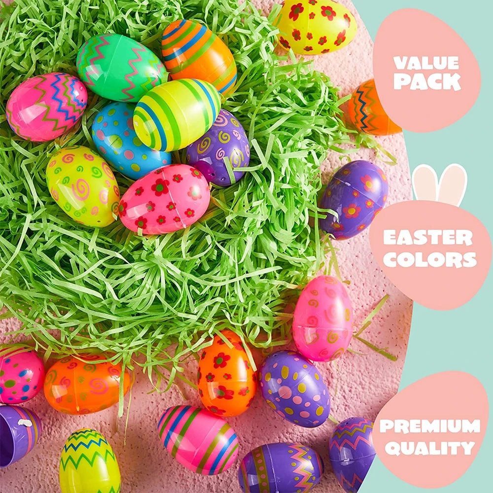 36PCS Printed Empty Stuffers Fillable Easter Eggs Plastic Eggs Bulks Easter Basket Filling Party Favors Classroom Prize Supplies