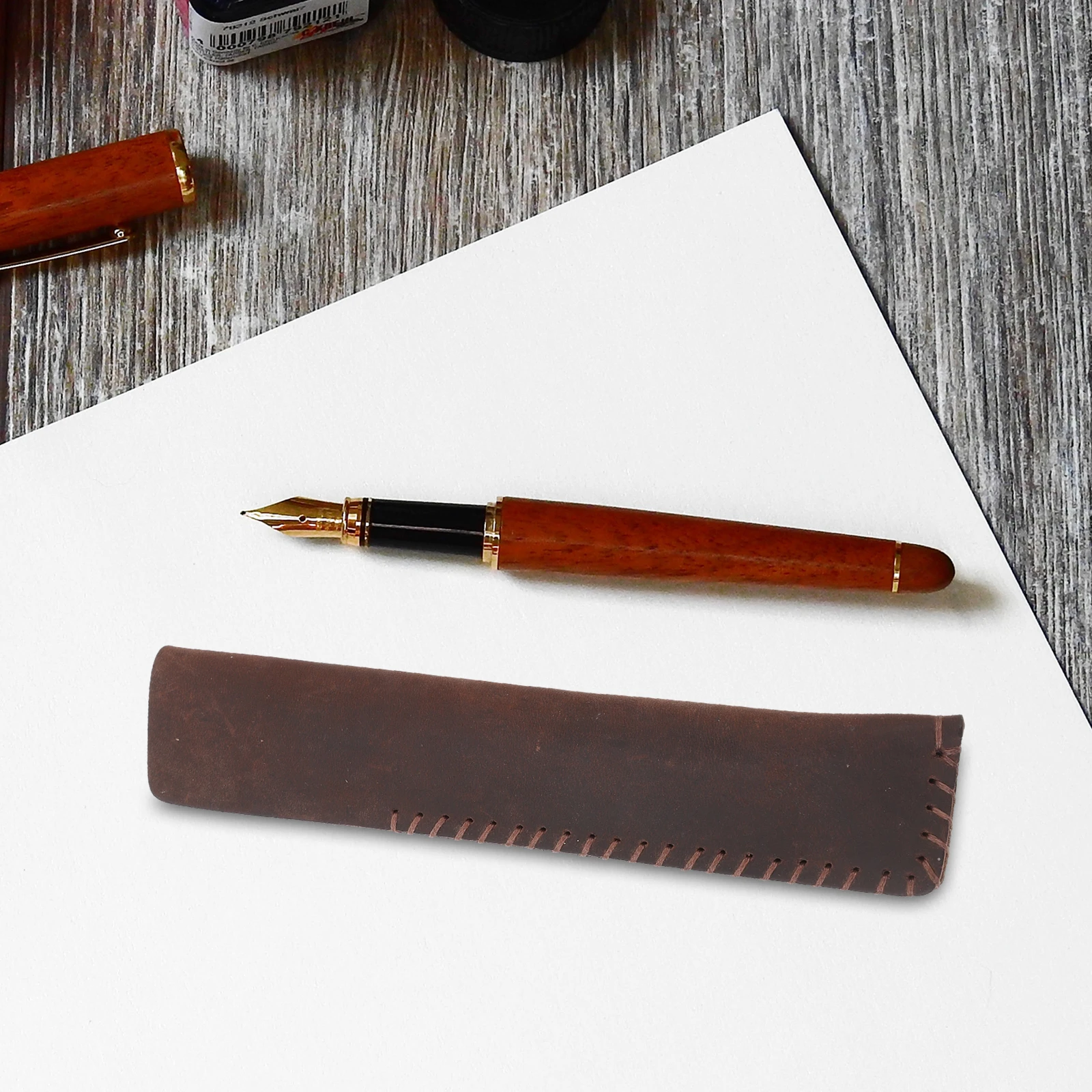 

Cowhide Pen Set Case Office Protector Cover Fountain Aldult for Men Pouch Pocket Holder