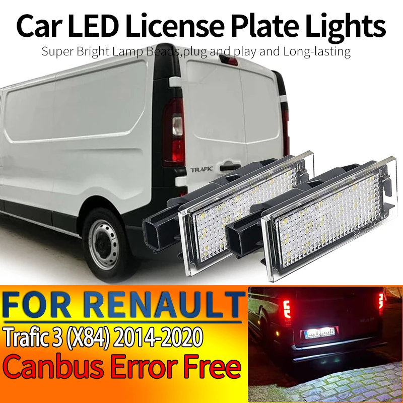 

2Pcs Car LED License Number Plate Light White For Renault Trafic 3 (X84) 2014 2015 2016 2017 2018 2019 2020 Canbus Error Free