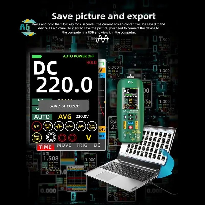 

A60F-BSIDE Digital Handheld Oscilloscope Multimeter Electric Pen Graph Multimeter Current Capacitance Ohm Diode Hz Tester