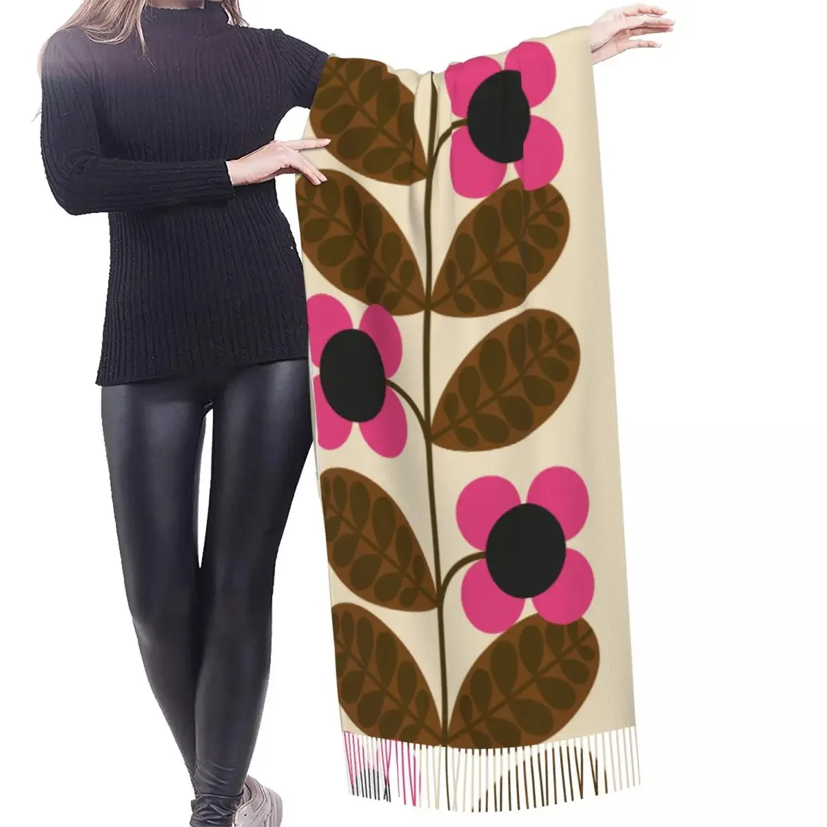 Custom Print Botanica Bloom Stem Print Fuchsia Flower Scarf Men Women Winter Warm Scarves Orla Kiely Shawl Wrap