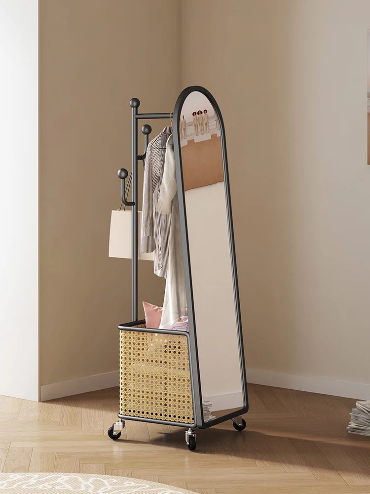 Medieval floor-to-ceiling full-body full-length mirror coat rack integrated hanger removable bedroom black