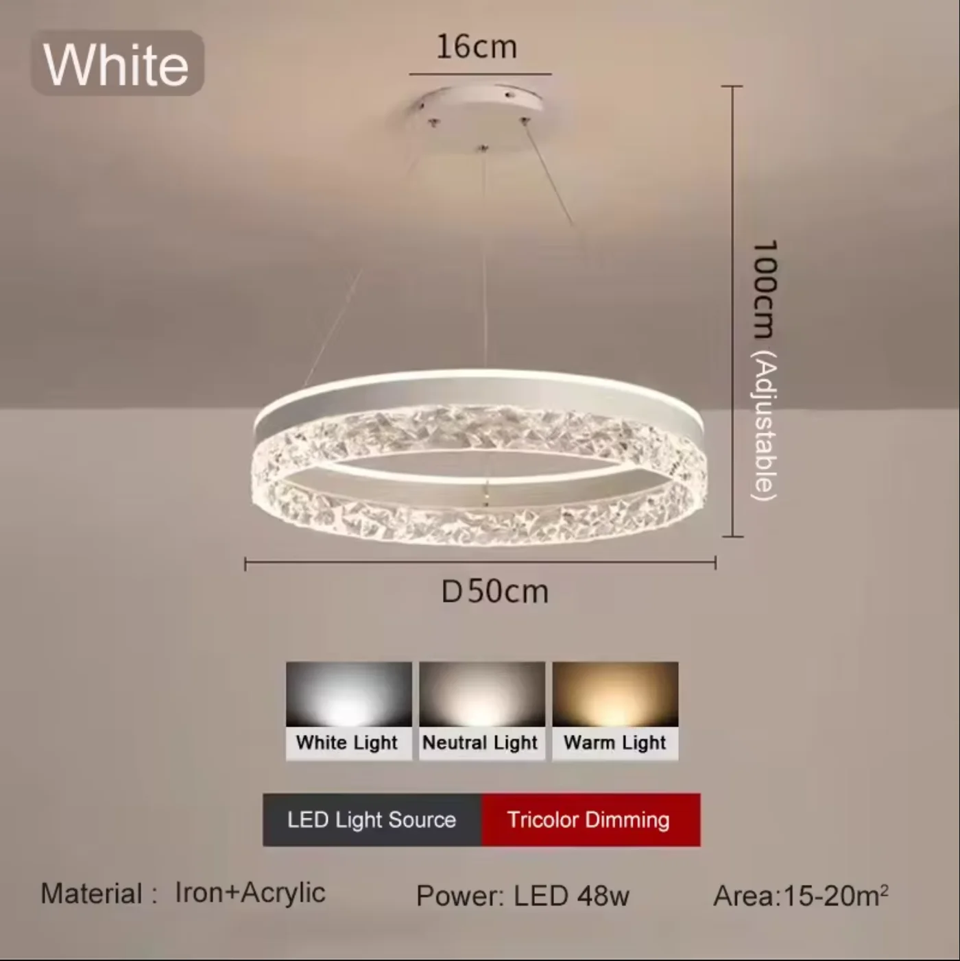 Eenvoudige moderne plafondkroonluchter Verstelbare binnenverlichting Hoge LED 3-kleuren voor woonkamer Eetkamer Slaapkamer Decor Ornament