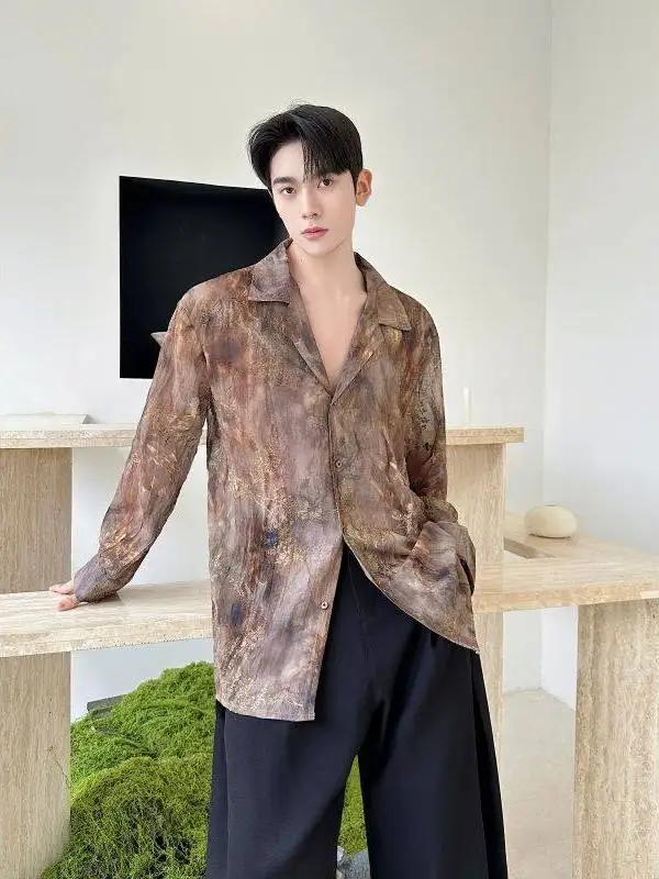 

Retro Sle Men's Long Sve irt Luxury Casual Loose Fit Polyester Fiber Resistant to Deformation Embroidery Dyed irt