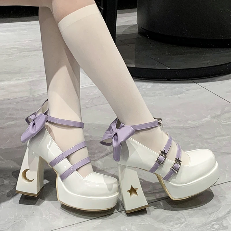 Chunky Platform High Heels Pumps Women 2023 Spring Punk Thick Heel Mary Jane Lolita Shoes Woman Patent Leather Cosplay 