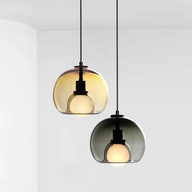 Nordic Light Luxury Bar Chandelier Modern Simple Bedside Dining Three Head Restaurant Glass Single Head Ball Pendant Lights