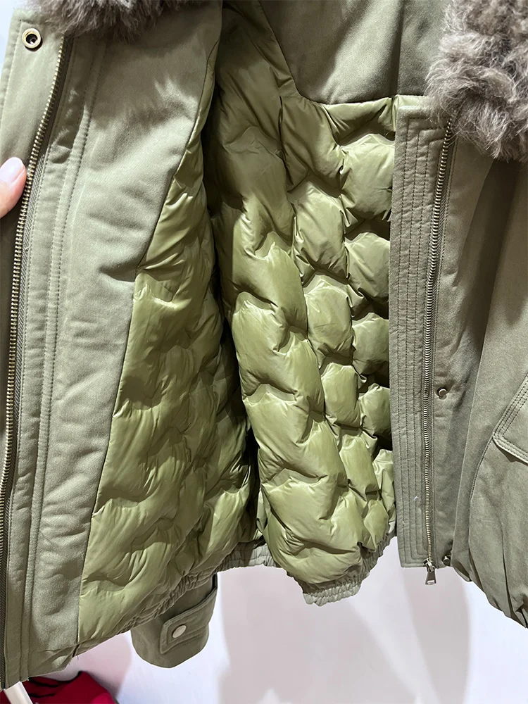 2025 Herfst Winter Ganzendons Jas Natuurlijke Schapen Lam Bontkraag Dikke vrouwen Warme Denim Jas Luxe Uitloper Vrouwelijke jassen