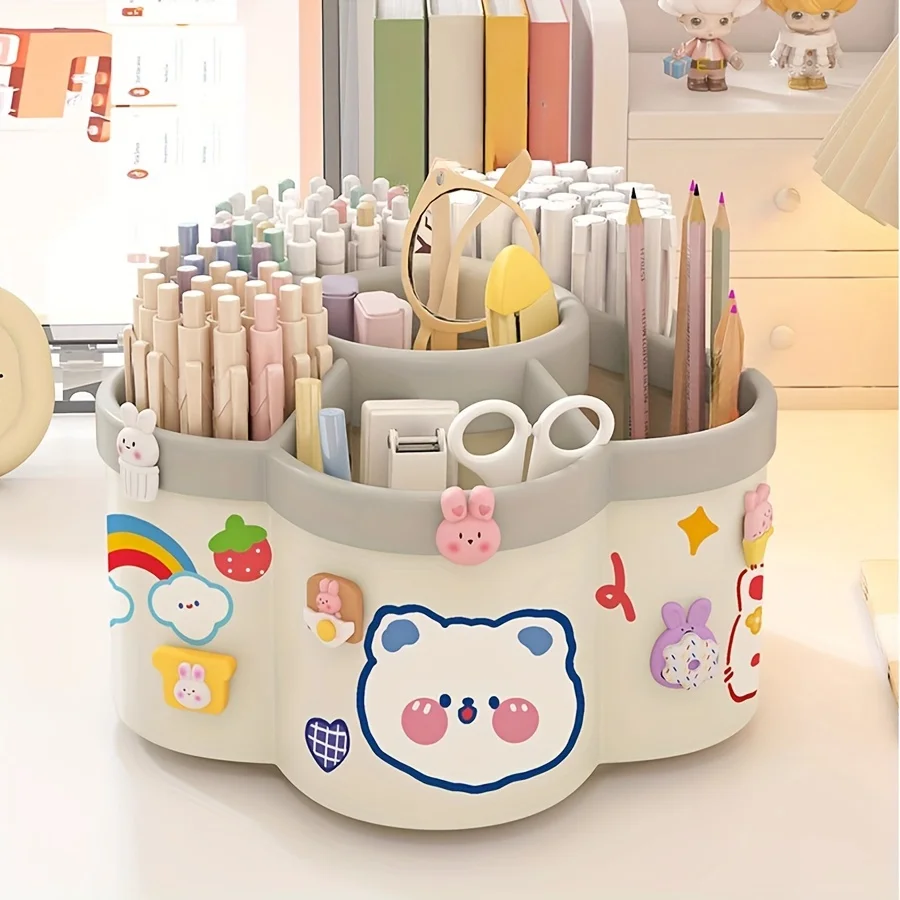 1 piece of 360 ° rotating pen holder - multifunctional office desk organizer, suitable for makeup pens and student stationery