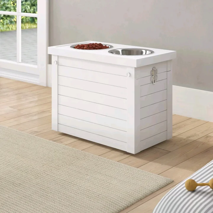 Custom 2 Bowl Dog Feeding Station with Sliding Lid Storage- 2 Bowls & Large Pet Elevated Dog Feeder Cat Feeding Rack