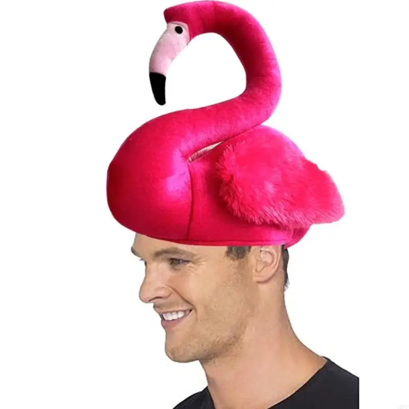 Plush Flamingo Hat Soft Cap For Themed Parties Cosplay Photo Props Elastic Costume Hats Festivals Stage Performances view 4