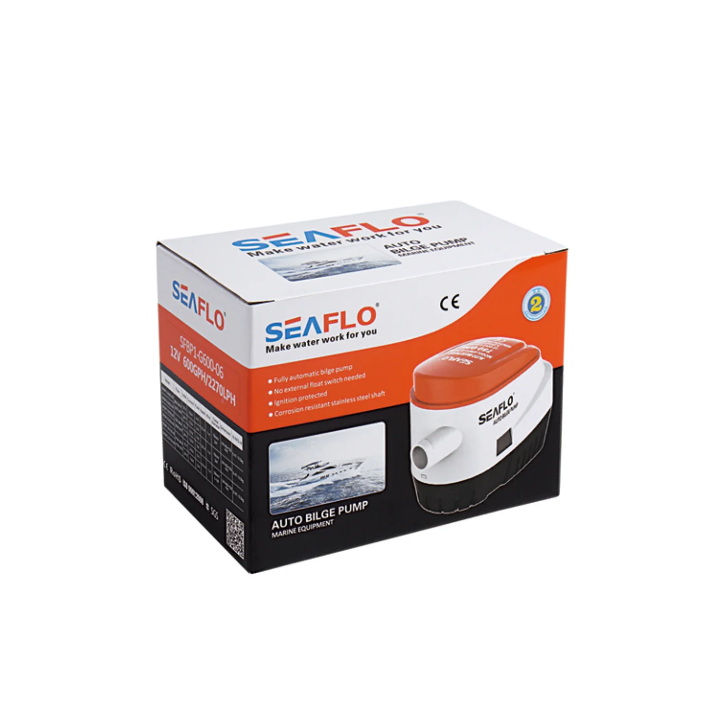 مضخة نزح أوتوماتيكية من Seaflo 600GPH 12 فولت/24 فولت، مضخة مياه قارب غاطسة الكل في واحد مع مفتاح تعويم مدمج، للاستخدام البحري