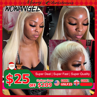 WOWANGEL 250% 613 Blone HD Lace Frontal Wig Bone Straight 13X6 HD Full Frontal Human Hair Wig PrePlucked Natural Scalp For Women