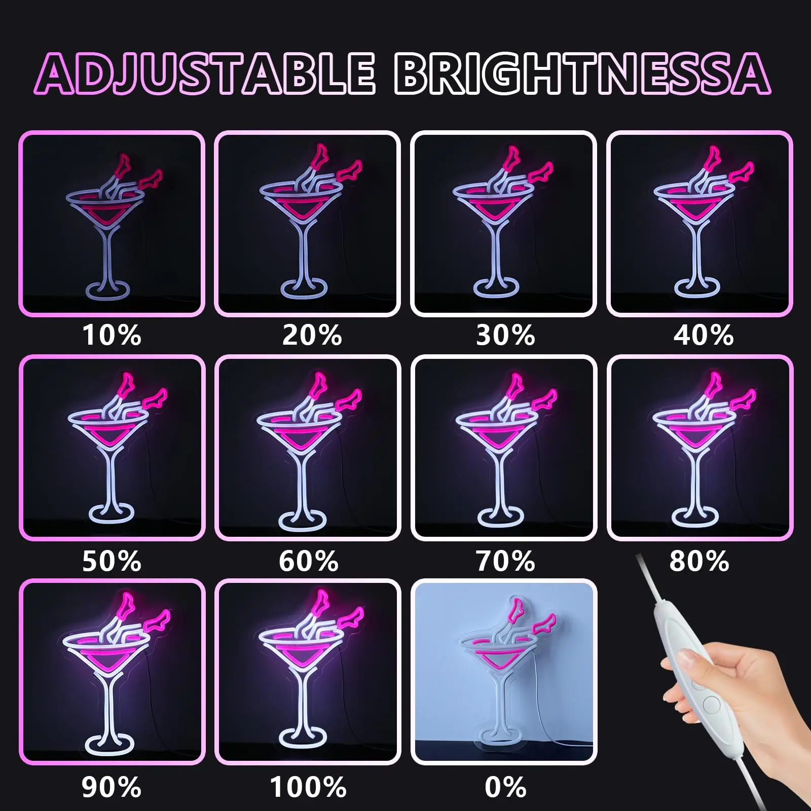 Insegna al neon per cocktail - Alimentazione USB LED dimmerabile |   Decorazione da parete ideale rosa per carrello bar domestico, ristorante sulla spiaggia, grotta uomo, caffetteria e festa