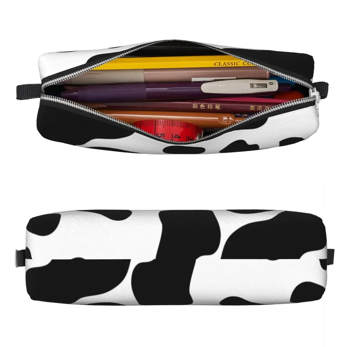 Aesthetic Cow Print Pencil Case New Black and White Pen Bags Student Big Capacity Students School Cosmetic  Pouch