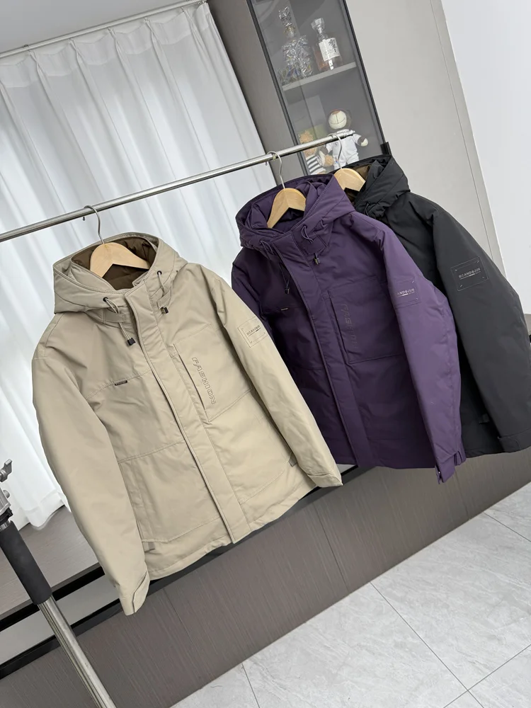 

Warmth Du down Jaet Men's Faionable Hooded 90 Du Feather Insulation Thiened Zipper Closure Casual Outerwear