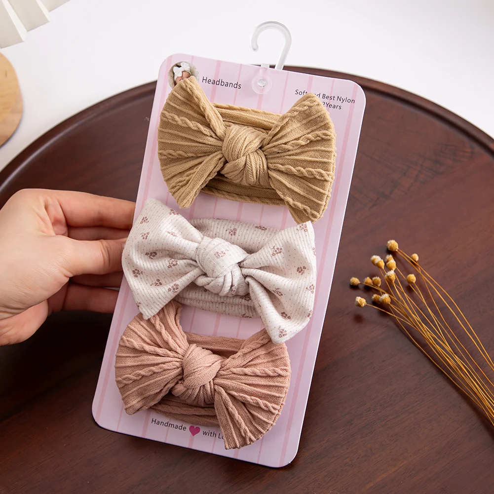 3-teiliges Set Gerippte Baby-Mädchen-Stirnbänder mit Blumen-, Herz- und Gänseblümchen-Muster, Elastische Haarbänder für Kleinkinder, Vintage-Prinzessinnen-Haarwickel