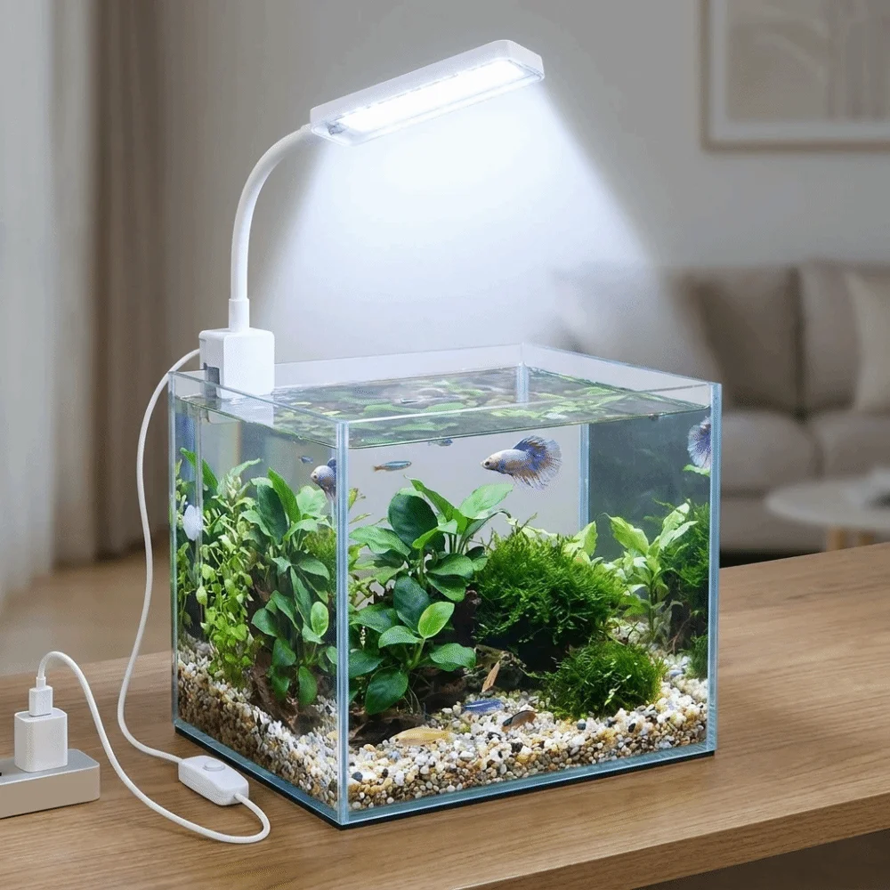 High Brightness Fish Tank Clip Lamp Waterproof Flexible Stem Aquarium Decorative Light USB Powered 360 Degree Free Rotation