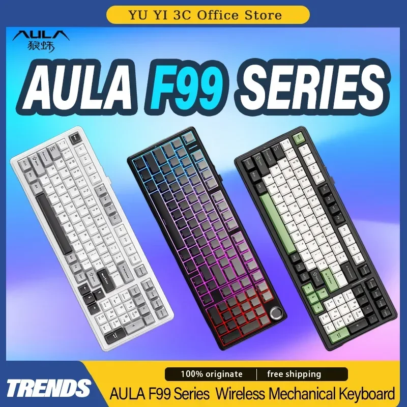 

AULA F99 Series Mechanical Keyboard Dynamic RGB Wireless 2.4G BT Three Modes 8000mAh Big Battery Hot Swappable Switch Customized