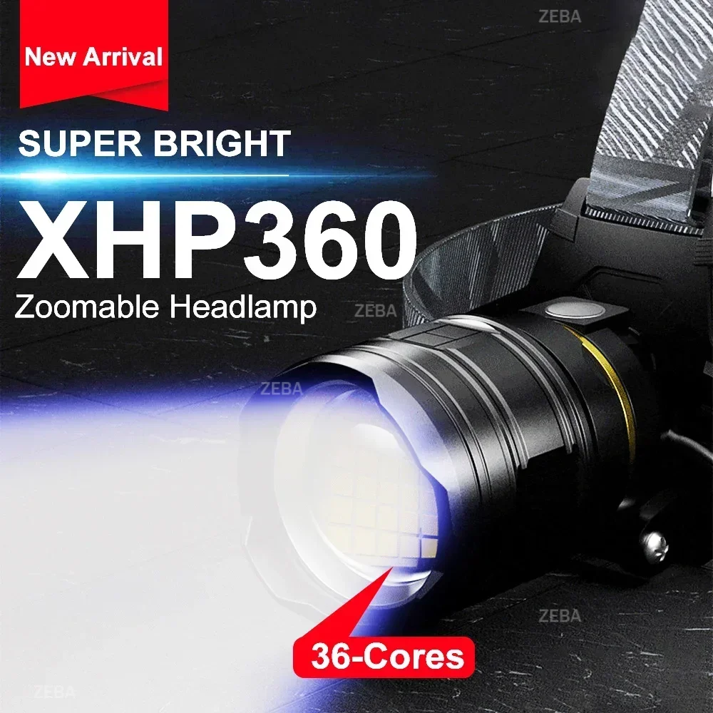 

High Power XHP360 36-core Wick Headlamp LED Flashlights Telescopic Zoom Fishing Light Lamp For Camping