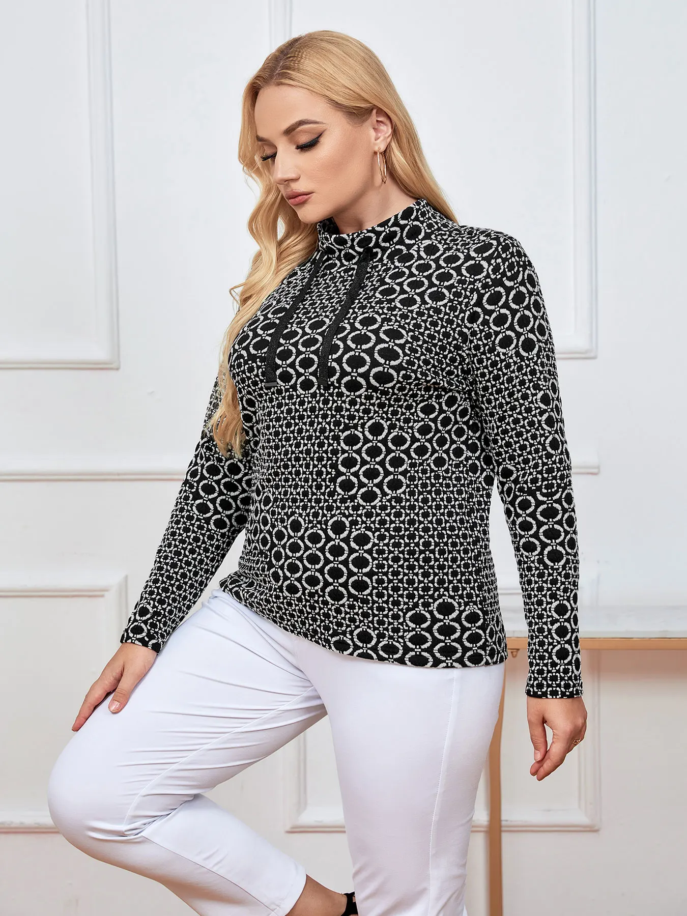 Damski Plus Size Top jesienny elegancki Top mody nadaje się do okrągłego damskiego bawełnianego Top na co dzień