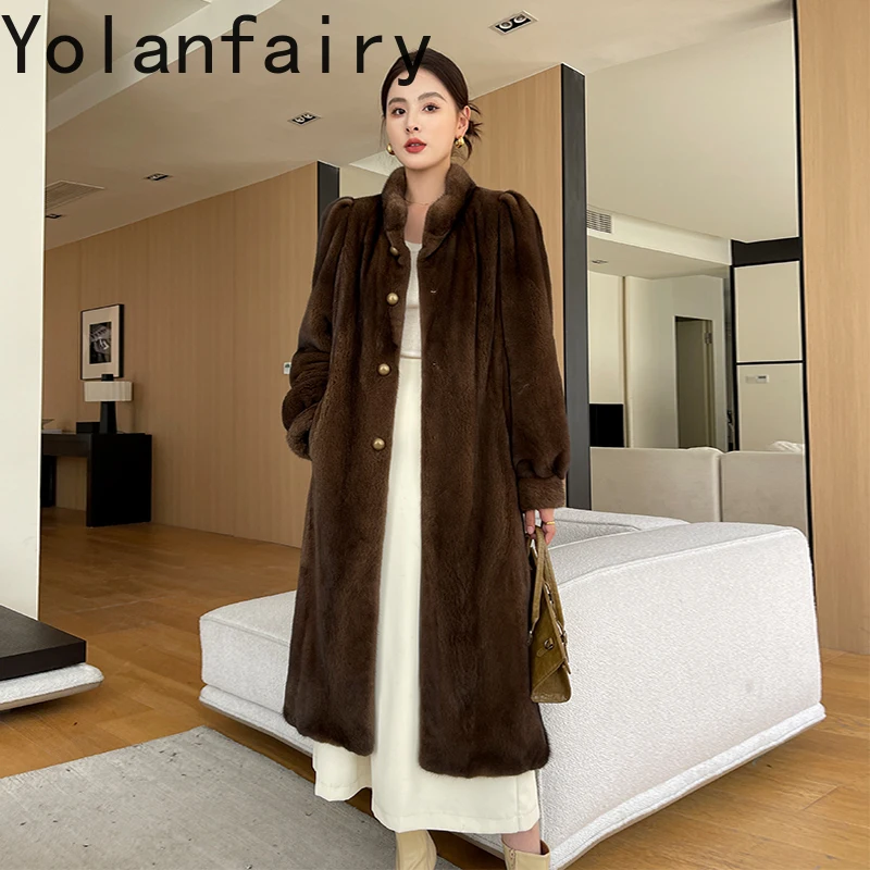 YOLANFAIRY High-end Natural Fur Coat Mink Jacket Women Winter Luxury 2025 Real Whole Mink Fur Jackets Long Warm Black Fur Coats